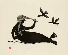Henry Napartuk, Untitled - Sedna with Birds #24/40, stonecut on paper