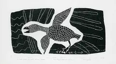 Josie Papialuk, A Bird Going up North in the Summer #7/45, 1976, relief print on paper