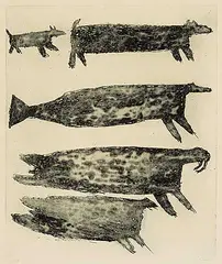 Parr, Untitled - Sea Animals and Dog #21/50, 1962, etching on paper