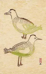 Mary Pitseolak, Untitled - Two Birds #39/50, 1963, colour stonecut on paper