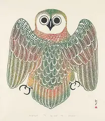Kananginak Pootoogook, Owl of Kingait #39/50, 1973, colour stonecut on paper