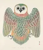 Kananginak Pootoogook, Owl of Kingait #39/50, 1973, colour stonecut on paper