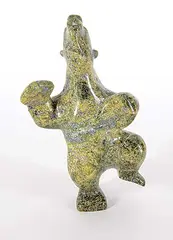 Moe Pootoogook, Untitled - Dancing Bear [Right Paw Up], green stone carving