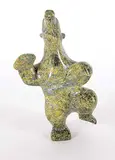 Moe Pootoogook, Untitled - Dancing Bear [Right Paw Up], green stone carving