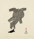 Ningeookaluk Pootoogook, Bear Attacking Seal #17/50, 1961, stonecut on paper