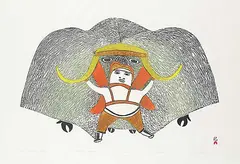 Pudlo Pudlat, Hunter with Heavy Load #31/50, 1984, colour stonecut and stencil on paper