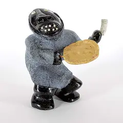 Wayne Puqiqnak, Untitled - Drum Dancer, black stone carving with bone