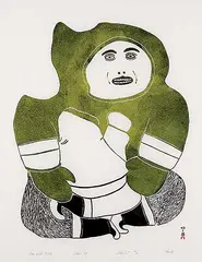 Pauta Saila, Man with Child #41/50, 1967, colour stonecut on paper