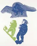 Leah Qumaluk, Untitled - Bird Attack #16/30, 1964, colour stonecut on paper