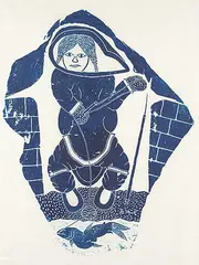 Allie Kanayuk, Untitled - Ice Fishing #5/30, 1965, stonecut on paper