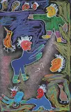 Lucy Tutsweetok Tasseor, Untitled - Figures and Birds, pastel on paper
