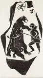 Joe Talirunili, Hunting a Bear, 1963, stonecut on paper