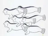 Half Fish, Half Human #17/45 by Irene Avaalaaqiaq Tiktaalaaq, 1978, stonecut on paper, sold Sep 2021