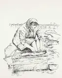 Daphne Odjig, Preparing the Fish, 1970, ink on paper