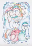 Daphne Odjig, A Summer Stroll, 2015, coloured pencil on paper