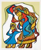 Daphne Odjig, Visiting Grandma #79/95, 1977, colour silkscreen on paper