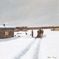 Allen Sapp, People Stopped to Talk, acrylic on canvas