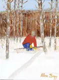Untitled - Getting Ready for Winter by Allen Sapp, acrylic on canvas, sold Sep 2021