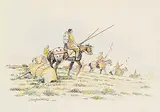 Gerald T. Tailfeathers, Untitled - Moving Along, 1969, watercolour and ink on paper