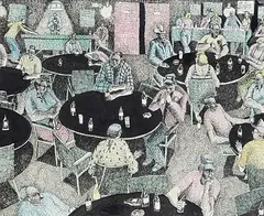 Ken Swan, Untitled - At the Pool Hall, watercolour and ink on paper