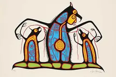 Roy Thomas, Bear Man and Medicine Fish #42/75, colour silkscreen on paper