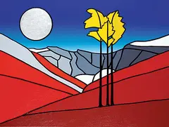 Jason Carter, The Larches Glow under the Light of the Silvery Moon, 2021, acrylic on canvas