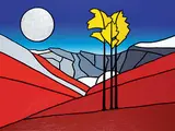 Jason Carter, The Larches Glow under the Light of the Silvery Moon, 2021, acrylic on canvas