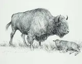 Dwayne Harty, Bison, Cow and Calf, 2012, charcoal on paper