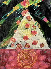 Karen McDiarmid, Rosefall, South Face, mixed media on print on paper