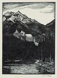 Walter J. Phillips, Banff Springs Hotel, 1933, wood engraving on paper