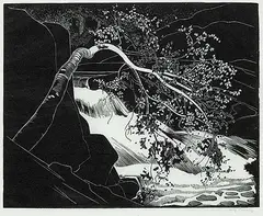 Walter J. Phillips, Rushing River, Lake of the Woods, 1931, wood engraving on paper