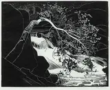 Walter J. Phillips, Rushing River, Lake of the Woods, 1931, wood engraving on paper