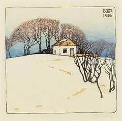 Walter J. Phillips, Little Log House, Lake of the Woods, 1926, colour wood block on paper