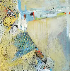 Teresa Posyniak, The Deeps II, encaustic and lace on canvas