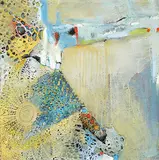 Teresa Posyniak, The Deeps II, encaustic and lace on canvas