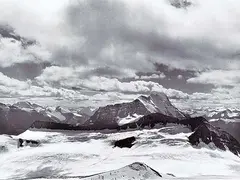 Byron Harmon, Mount Bryce and the Columbia Icefield from Mount Castleguard, Columbia Icefield Expedition, circa 1924, black and white photograph on paper