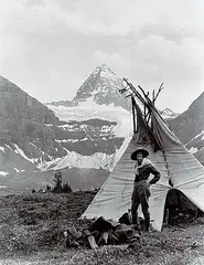 Byron Harmon, Helen Breese Walcott at Mount Assiniboine, circa 1925, black and white photograph on paper