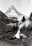 Byron Harmon, Mount Assiniboine with Teepee in Foreground, circa 1927