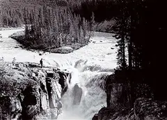 George Noble, Sunwapta Falls, circa 1920-1940, black and white photograph on paper