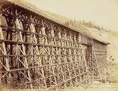 William and Sons Notman, Mountain Creek Bridge, Containing 1,500,000 Feet Timber Along the Canadian Pacific Railway, 1889, albumen print