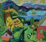 Pierre Bedard, Scene Locale, acrylic on wood board