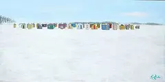 Liz Cook, First on the Ice, Renforth Ice Shacks, oil on canvas