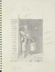 Patrick Douglass Cox, Duck and Goose Man Study, 1999, graphite on paper
