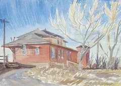 Arthur John Ensor, CP Rail Station, Carmangay, Alberta, watercolour on paper