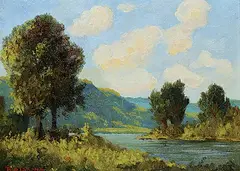 Roland Gissing, Springtime, Ghost River Valley, oil on paper board