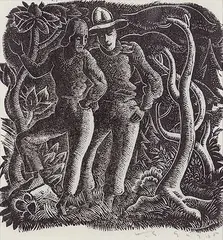 Henry George Glyde, Untitled - The Farm Couple, 1940, lino block on paper