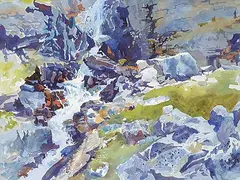 Jerry Heine, Mountain Falls, Lake O'Hara, watercolour on paper