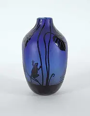 Martha Henry, Blue Vase with Sandblasted Frogs, 1999, handblown glass