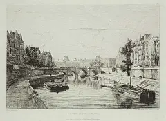 Maxime Lalanne, Vue Prise du Pont St. Michel, etching on paper
