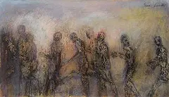 Eve Leader, Untitled - Nine Figures, oil on mylar